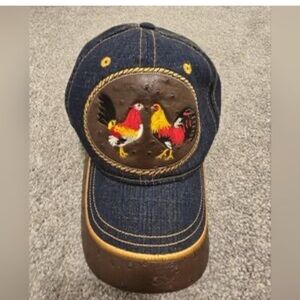 Gallo Double Rooster SnapBack Trucker Cap Faux Os Leather Style Hat Black Denim